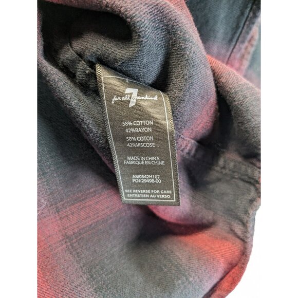 7 For All Mankind Red Black Buffalo Plaid Snap Button Long Sleeve Shirt Large - Picture 7 of 8